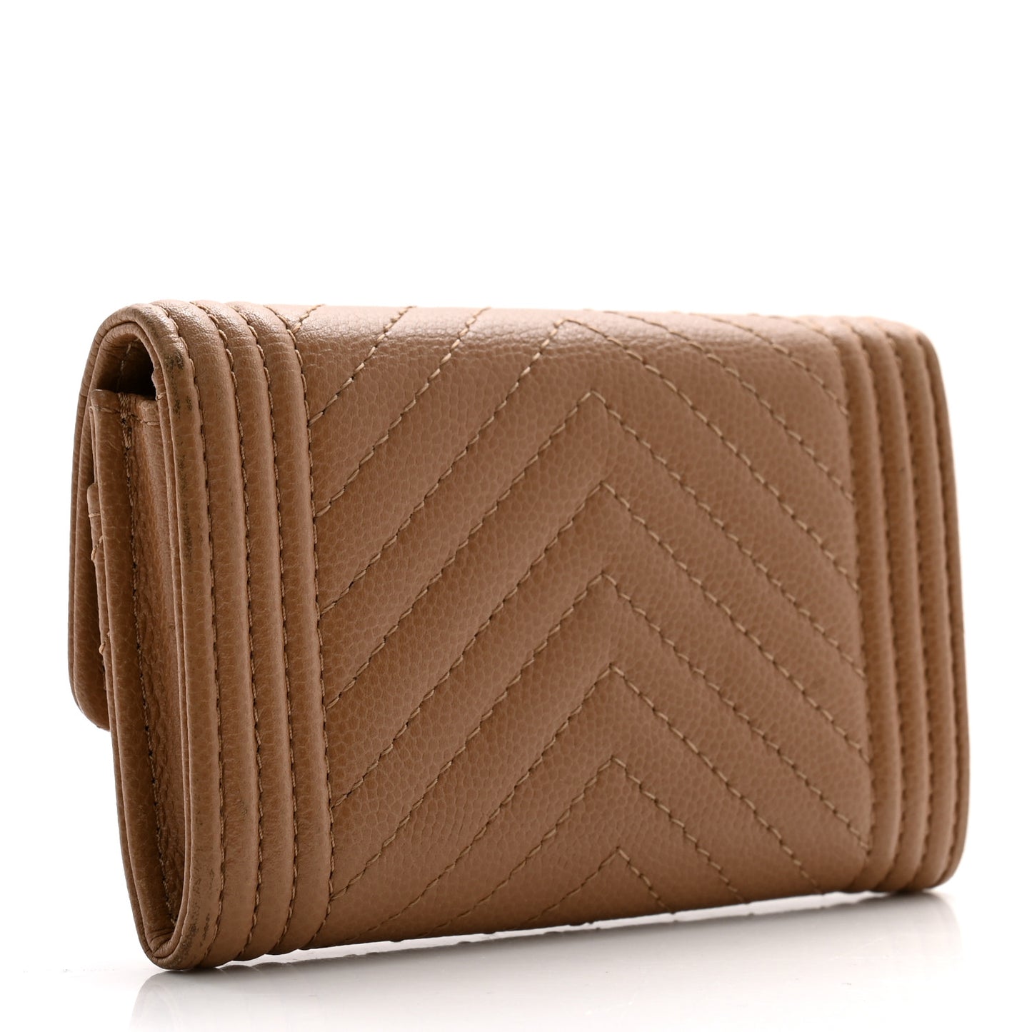 Caviar Chevron Quilted Boy Flap Card Holder Dark Beige