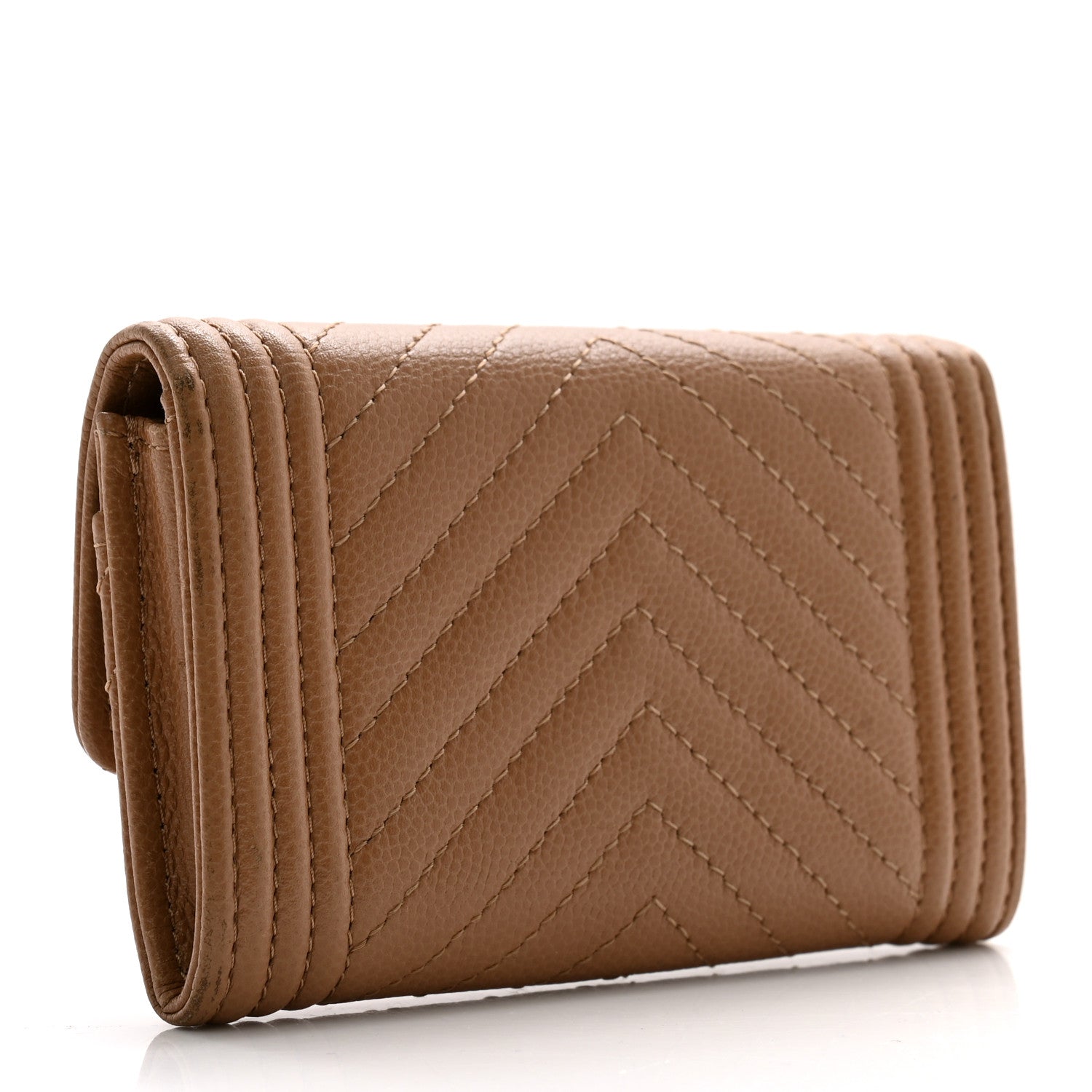 Chanel Caviar Chevron Quilted Boy Flap Card Holder Dark Beige 3 of 14