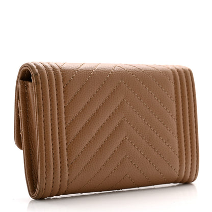 Chanel Caviar Chevron Quilted Boy Flap Card Holder Dark Beige 3 of 14