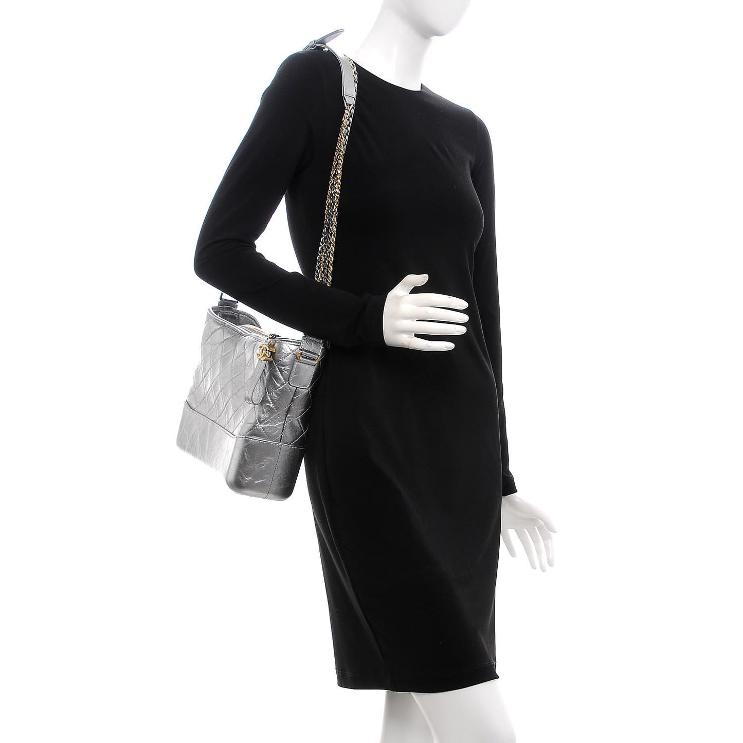 Metallic Aged Calfskin Quilted Medium Gabrielle Silver