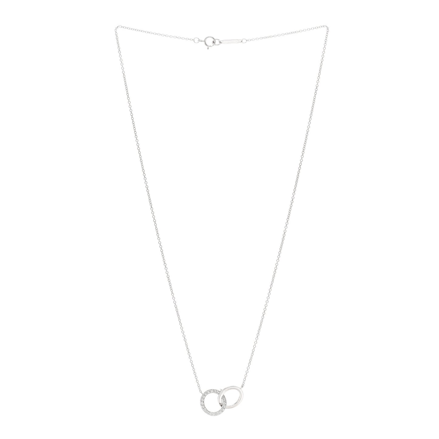18K White Gold Diamond Double Interlocking Circles Pendant Necklace