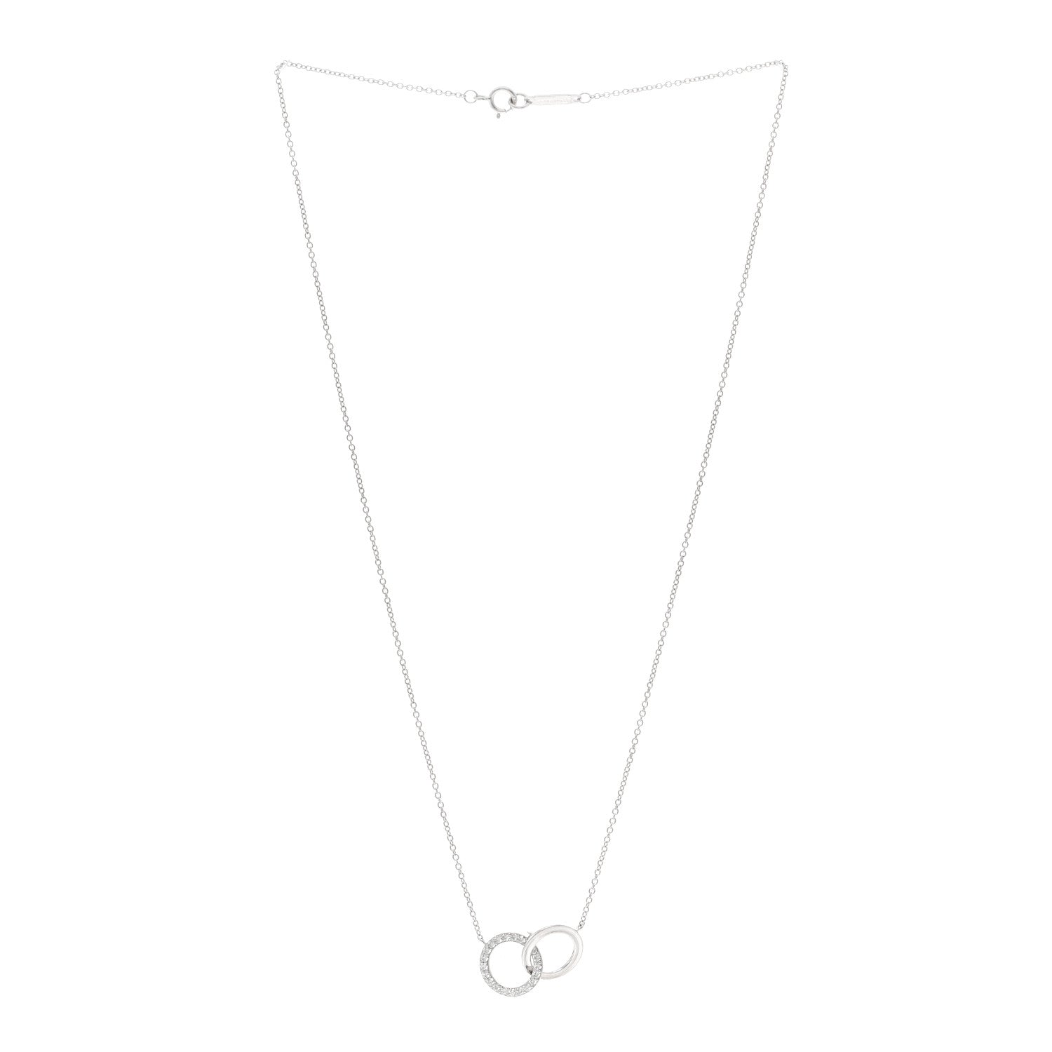Tiffany 18K White Gold Diamond Double Interlocking Circles Pendant Necklace 3 of 5