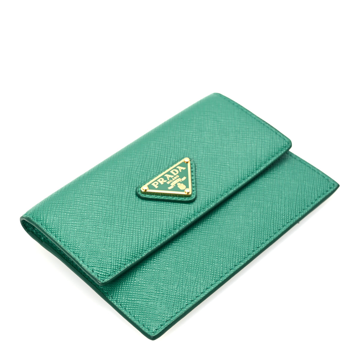 Prada Saffiano Triangle Card Holder Wallet Mango 4 of 7