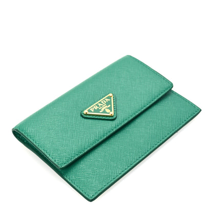 Prada Saffiano Triangle Card Holder Wallet Mango 4 of 7
