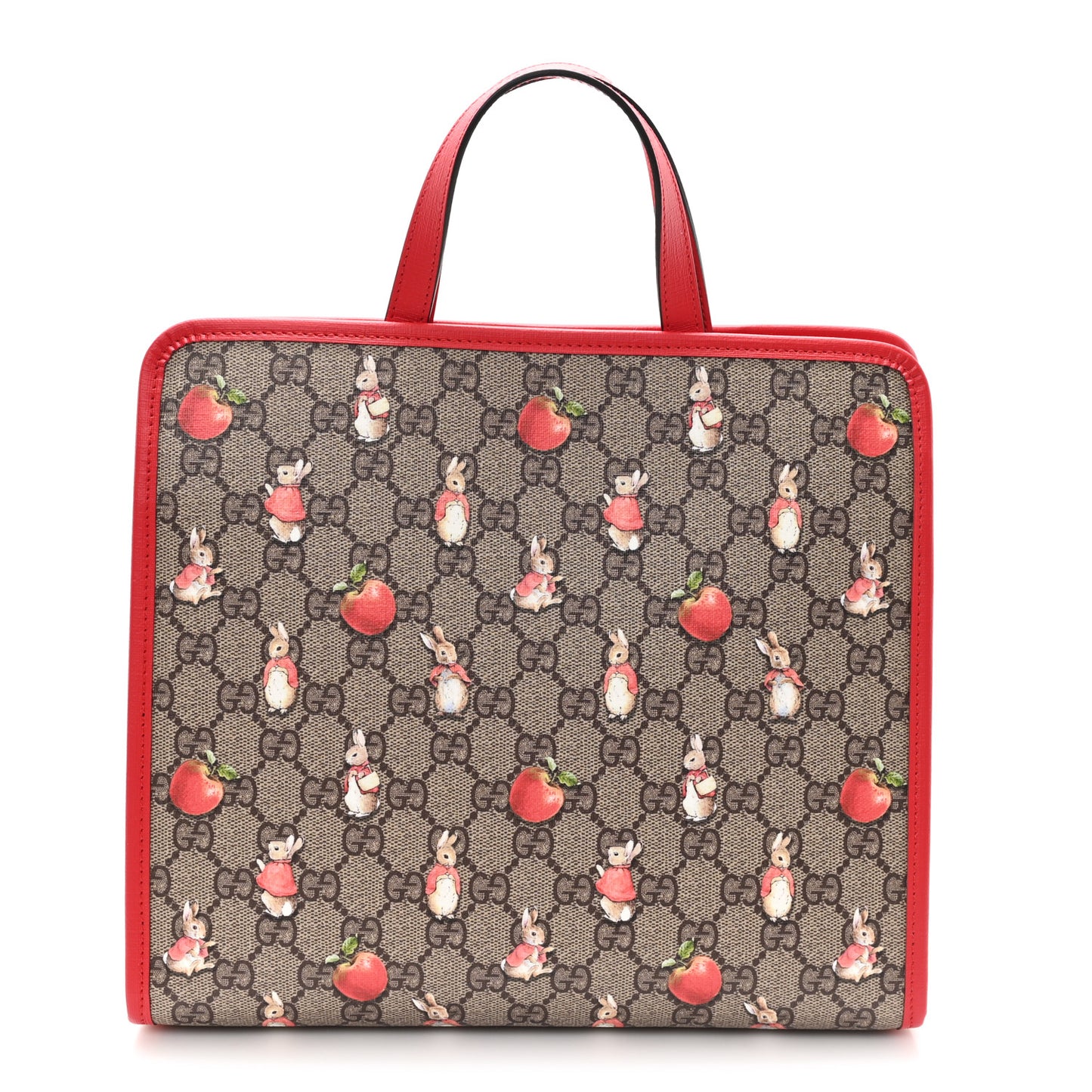 X Peter Rabbit GG Supreme Monogram Rabbit Apple Childrens Tote Beige Ebony Multicolor Bright Hibiscus