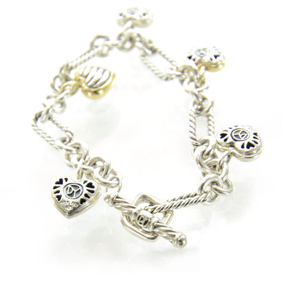 David Yurman Sterling Silver 18K Yellow Gold Cable Heart 5 Charm Bracelet 3 of 5