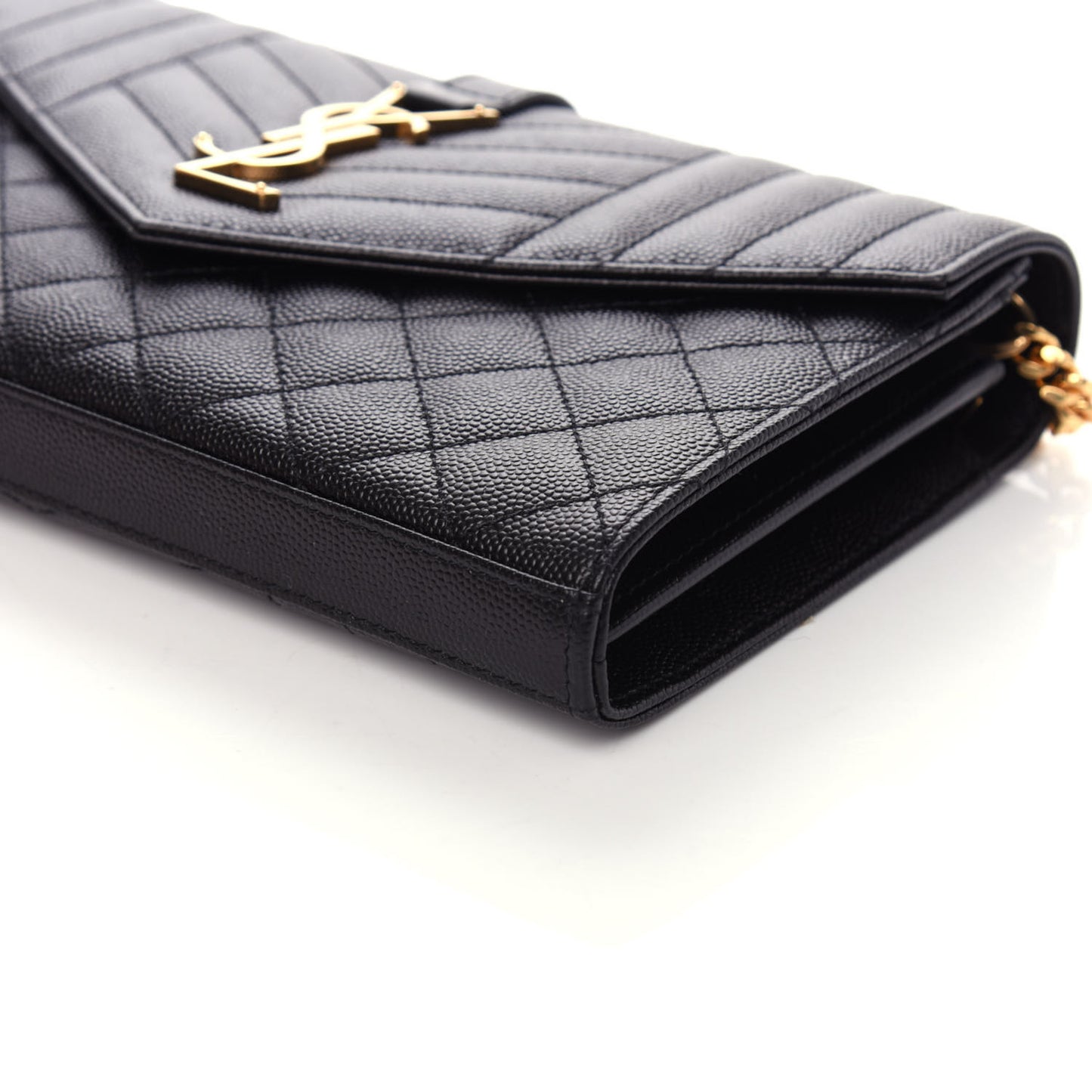 Grain De Poudre Mixed Matelasse Triquilt Monogram Chain Wallet Black