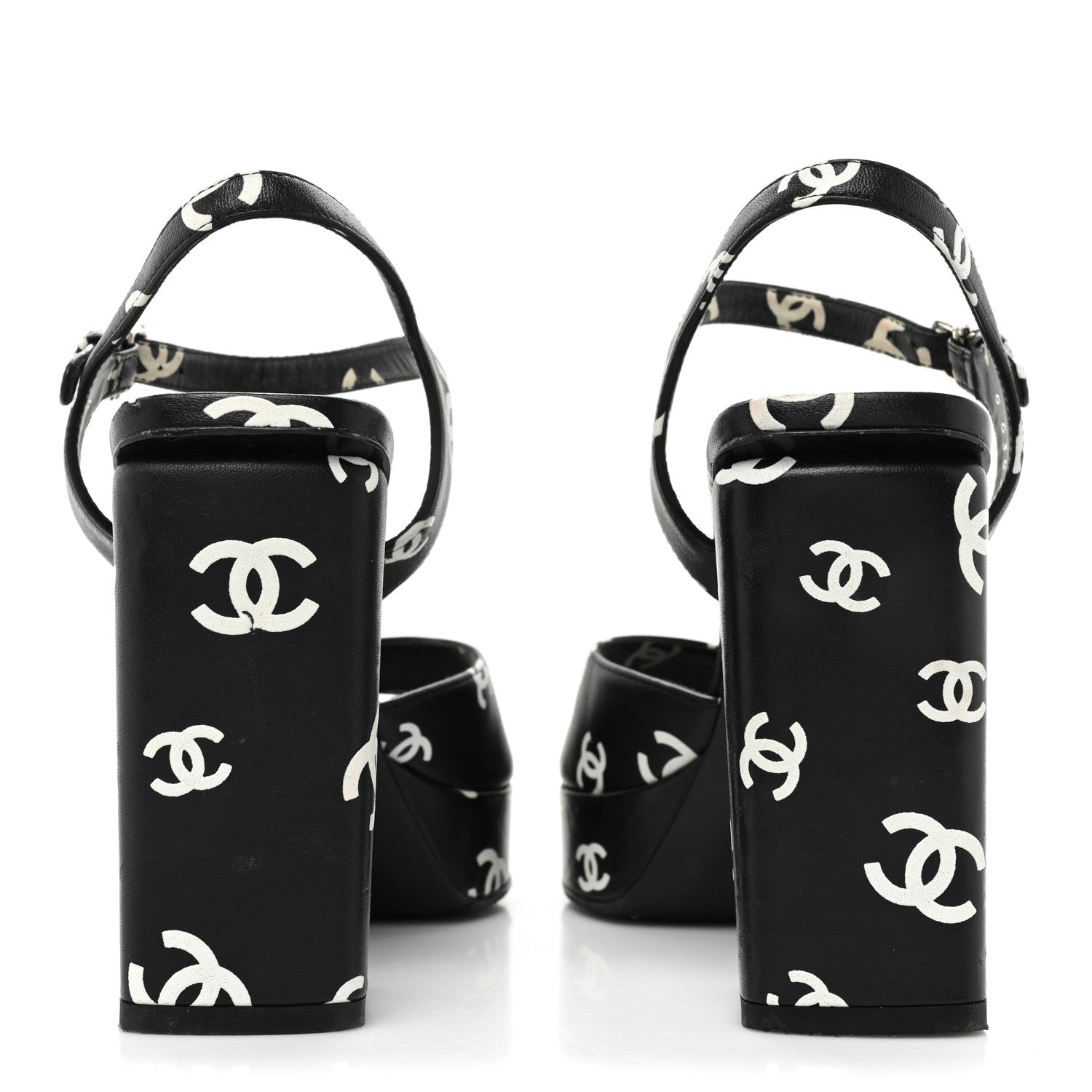 Chanel Printed Lambskin CC Platform Sandals 38 Black White 4 of 15