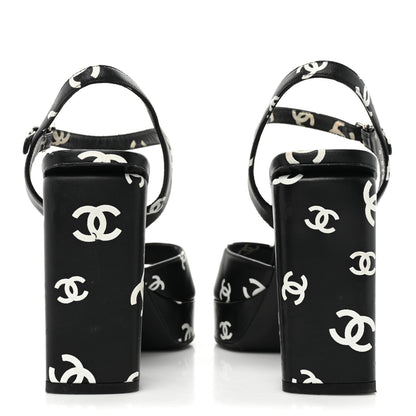 Chanel Printed Lambskin CC Platform Sandals 38 Black White 4 of 15