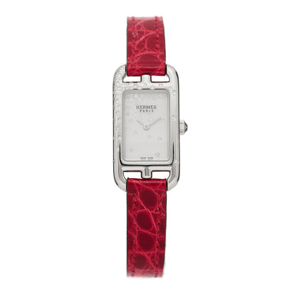 Hermes Stainless Steel Alligator Diamond 17mm Nantucket Jete De Diamants Quartz Watch Braise 1 of 5
