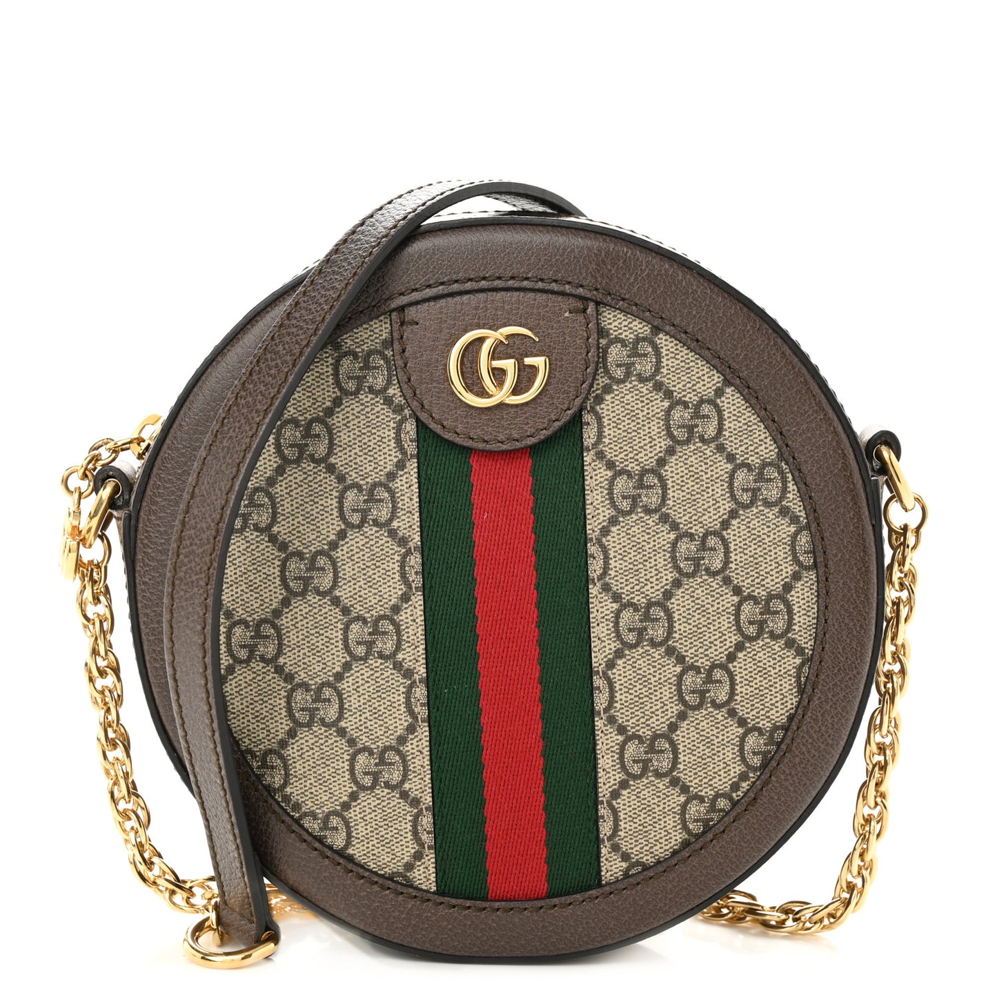 GG Supreme Monogram Web Mini Ophidia Round Shoulder Bag Brown