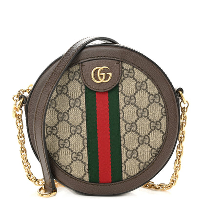 Gucci GG Supreme Monogram Web Mini Ophidia Round Shoulder Bag Brown 1 of 10