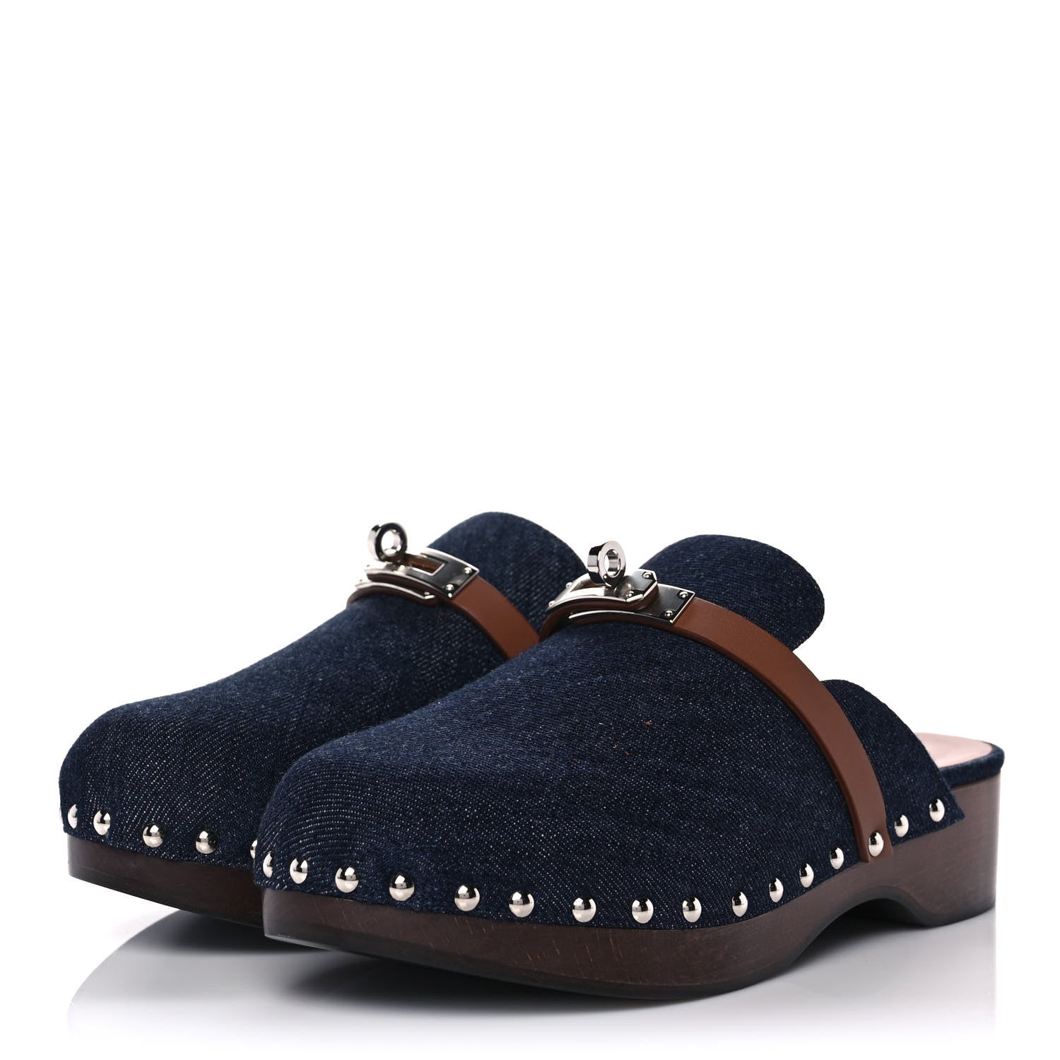 Hermes Denim Carlotta Mules 37 Bleu Brut Gold 3 of 8