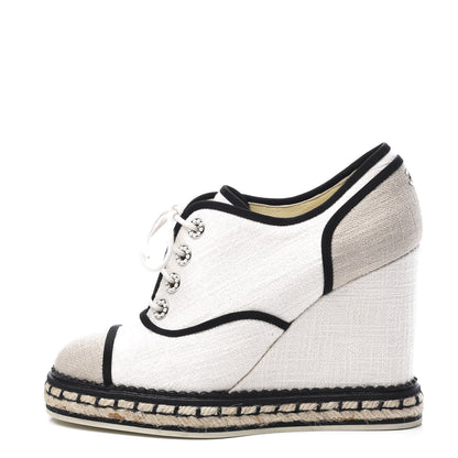 Chanel Raffia Lace Up Wedge Espadrilles 37 Beige 1 of 15