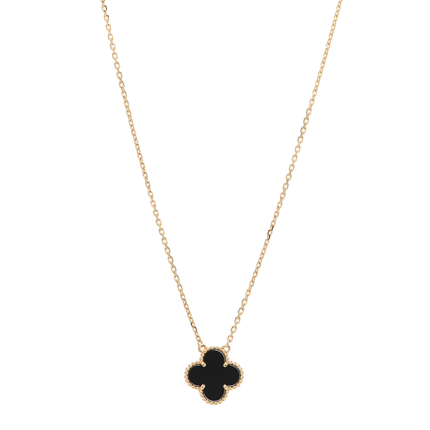 18K Yellow Gold Black Onyx Vintage Alhambra Pendant Necklace