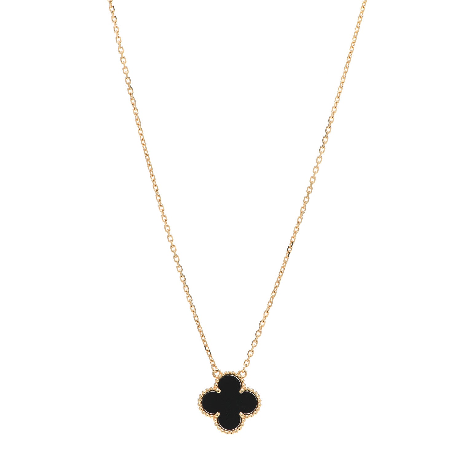 Van Cleef & Arpels 18K Yellow Gold Black Onyx Vintage Alhambra Pendant Necklace 1 of 7
