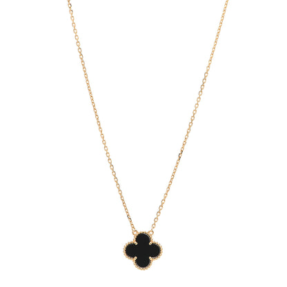 Van Cleef & Arpels 18K Yellow Gold Black Onyx Vintage Alhambra Pendant Necklace 1 of 7