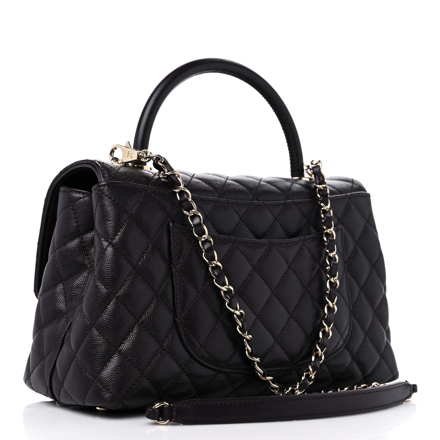 Caviar Quilted Small Coco Handle Flap Dark Brown