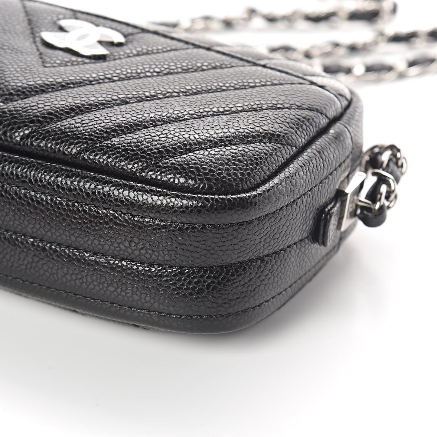 Caviar Chevron Quilted Camera Case Black