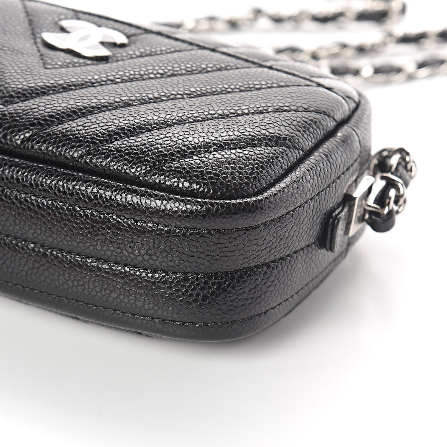 Chanel Caviar Chevron Quilted Camera Case Black 10 of 11