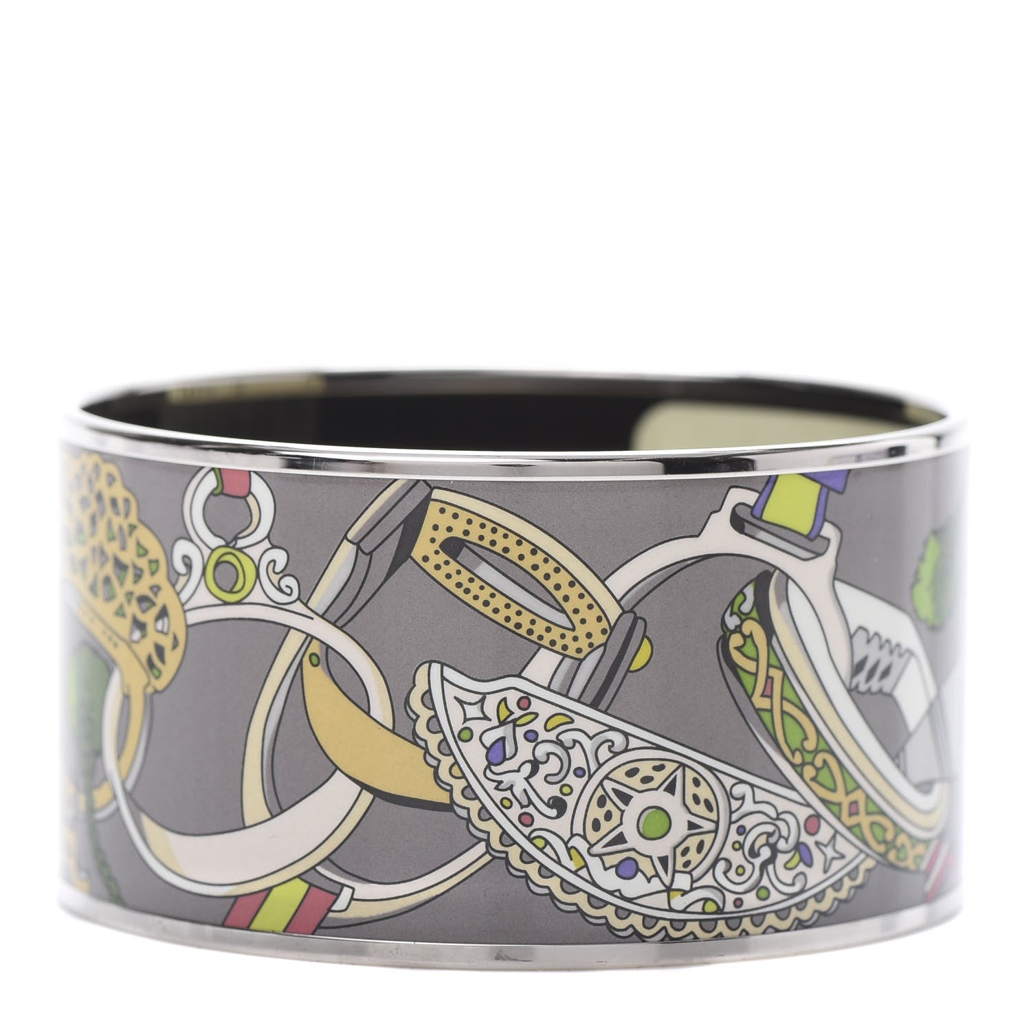 Hermes Enamel Printed Extra Wide Concours d'Etrier Bracelet 65 Taupe 1 of 5