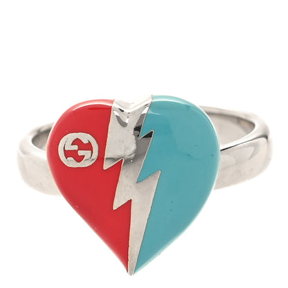 Gucci Metal Enamel Heart Ring M 56 7.5 Red Blue 1 of 4