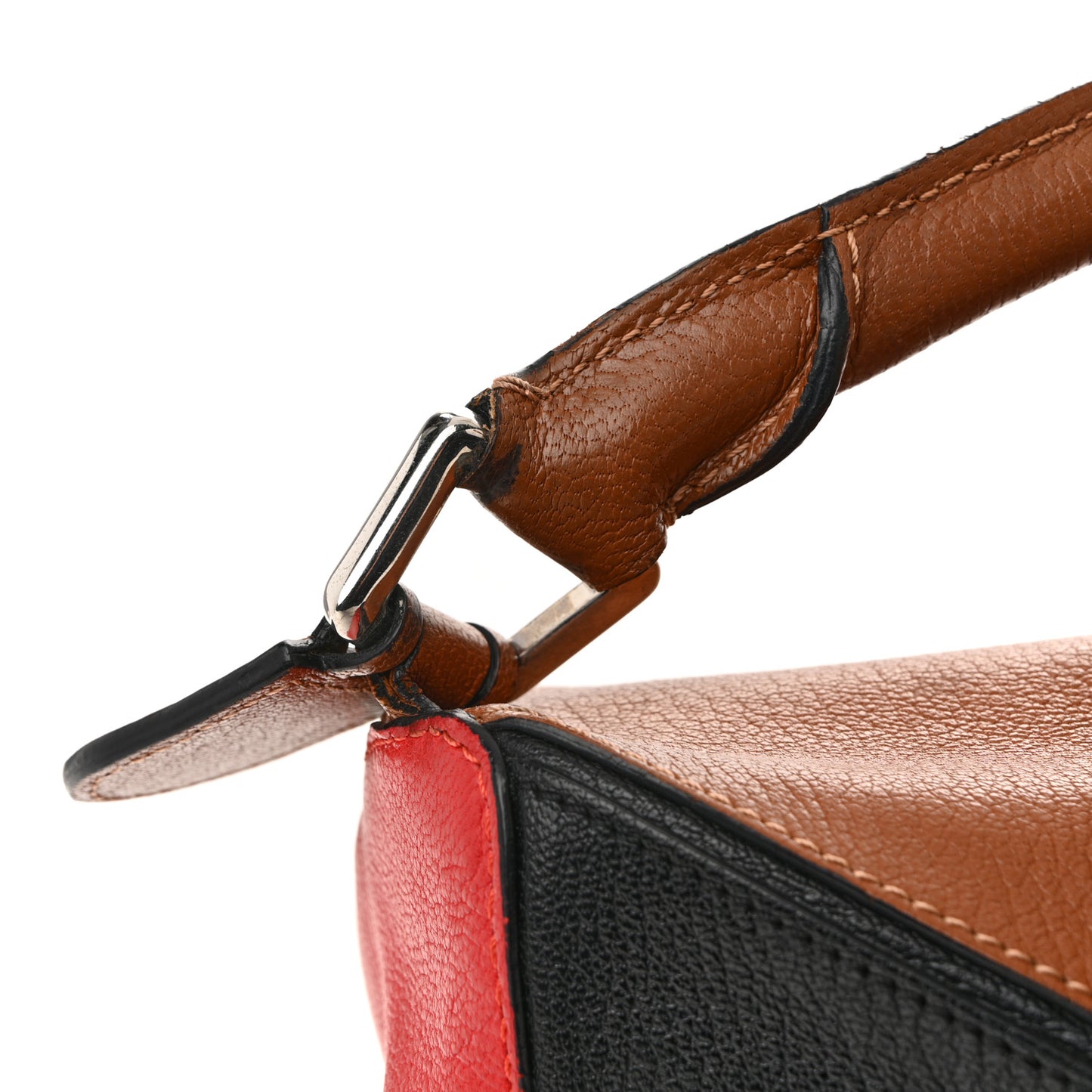 Calfskin Colorblock Medium Puzzle Bag Tan Red Black