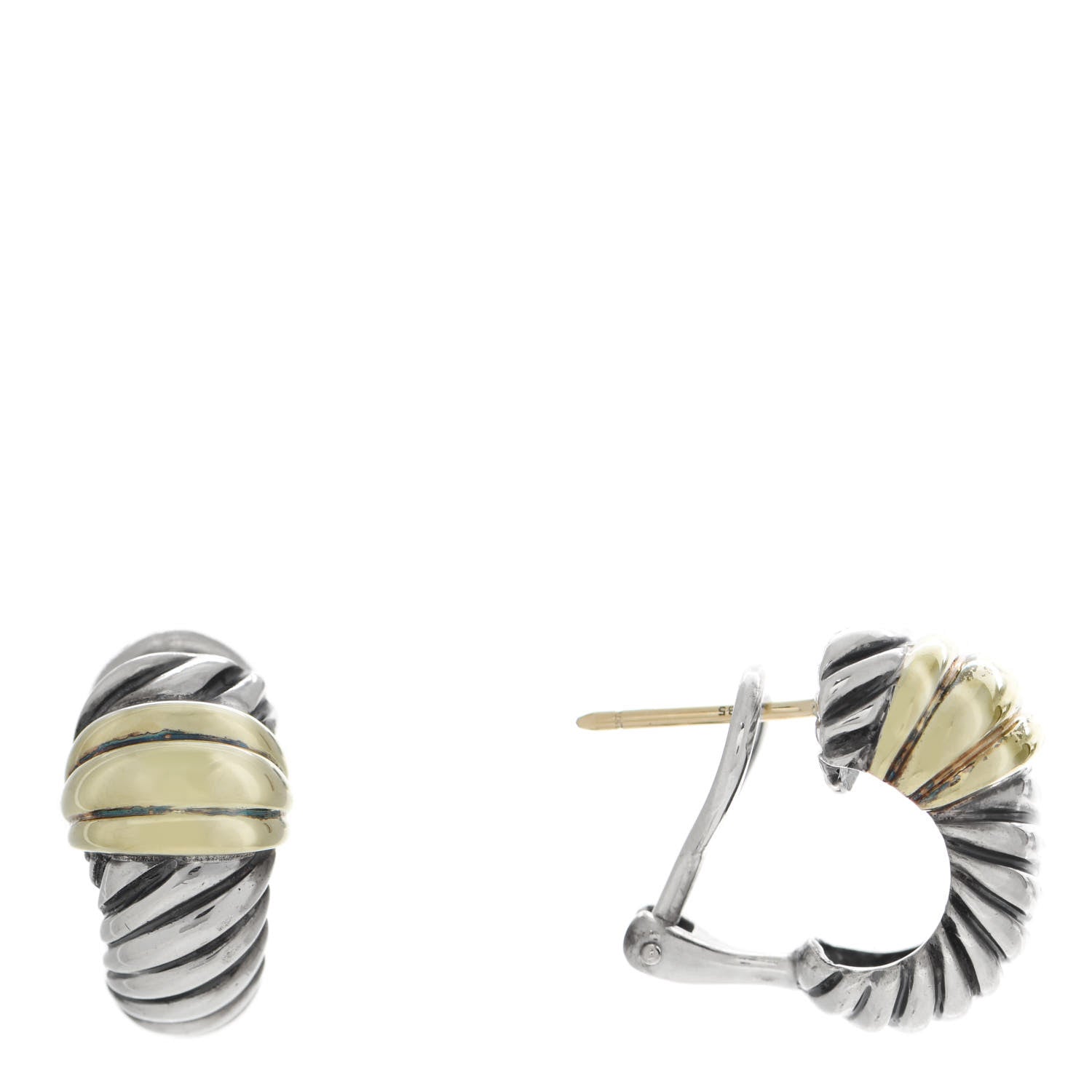 David Yurman Sterling Silver 14K Yellow Gold Thoroughbred Shrimp Earrings 1 of 5