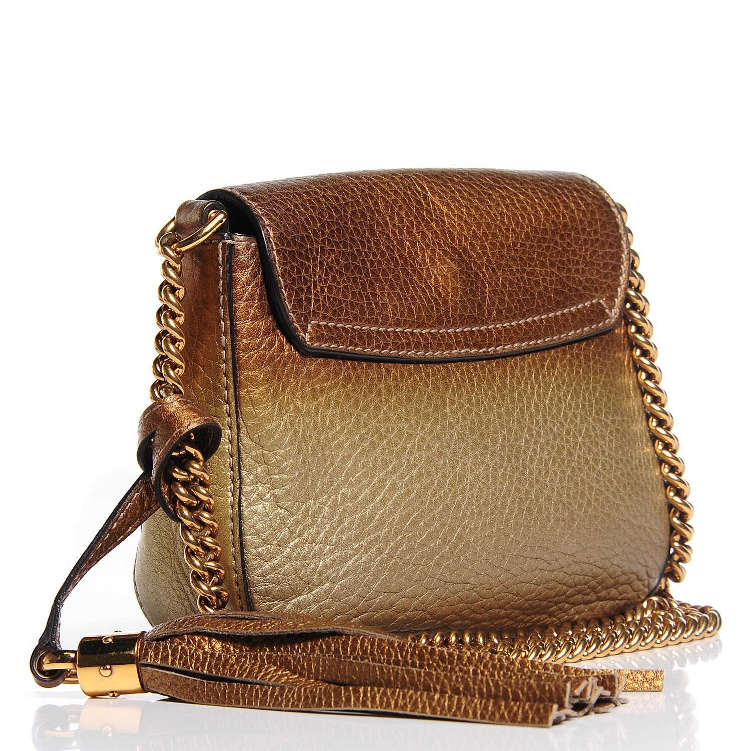 Gucci Metallic Pebbled Calfskin Small Soho Flap Crossbody Gold Ombre 3 of 7