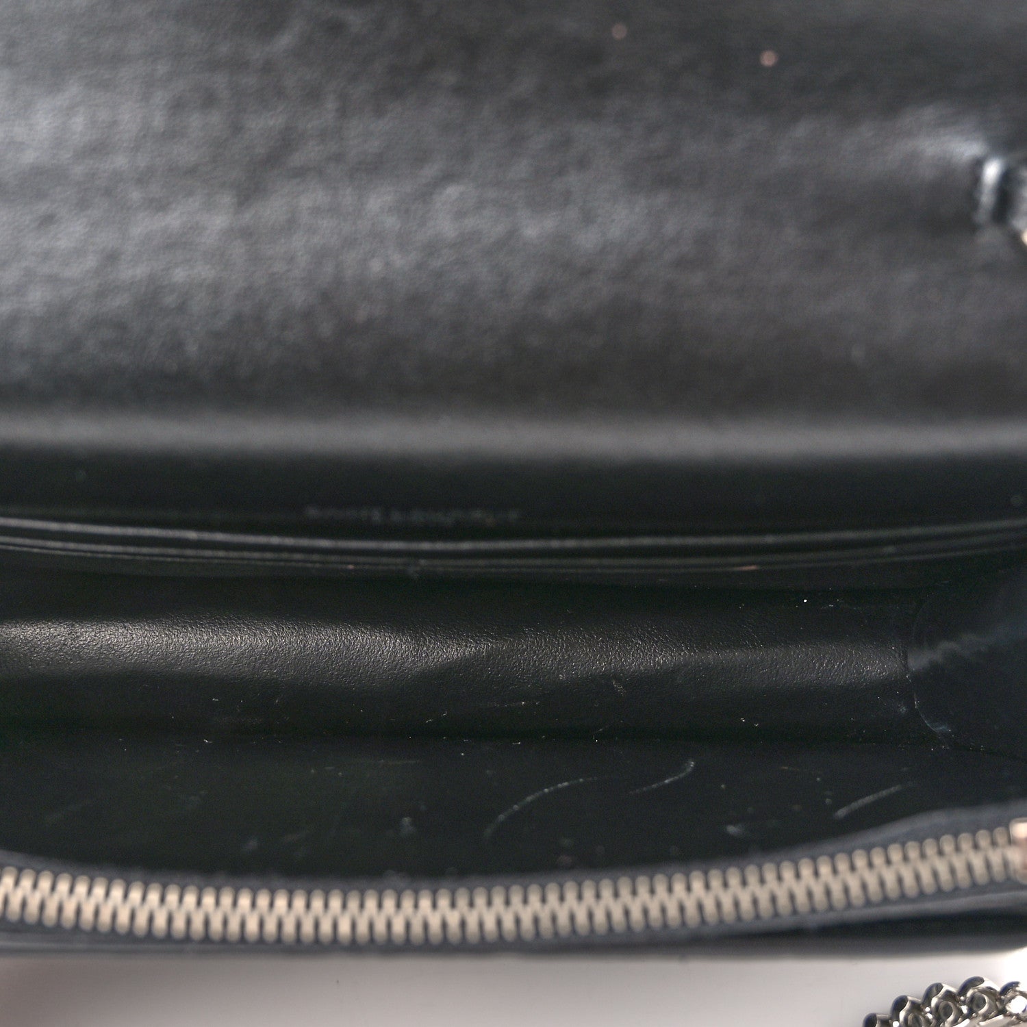 Saint Laurent Calfskin Crocodile Embossed Monogram Sunset Top Handle Chain Wallet Black 5 of 10