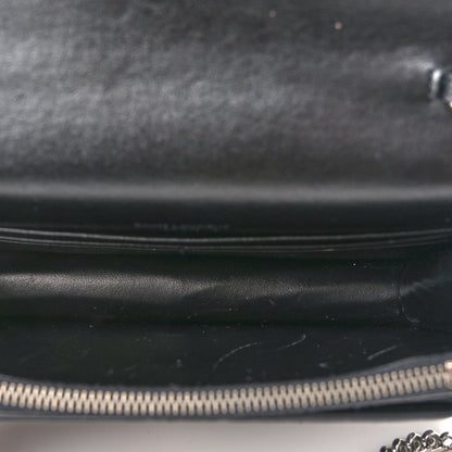 Saint Laurent Calfskin Crocodile Embossed Monogram Sunset Top Handle Chain Wallet Black 5 of 10