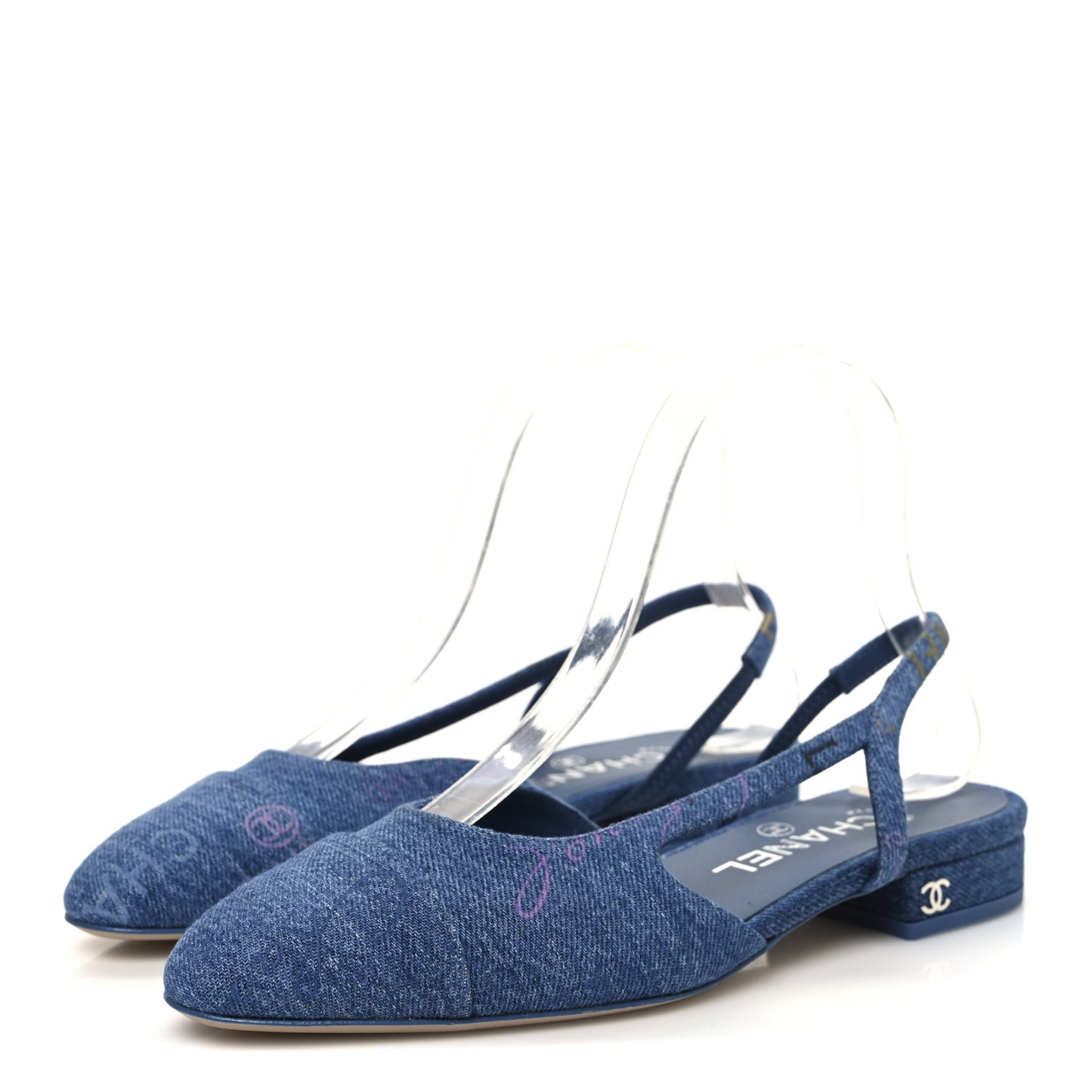Denim Printed Mood Cap Toe CC Slingback Pumps 35.5 Light Blue Multicolor