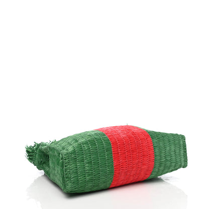 Gucci Raffia Linen Web Cestino Tote Bag Red Green 3 of 4