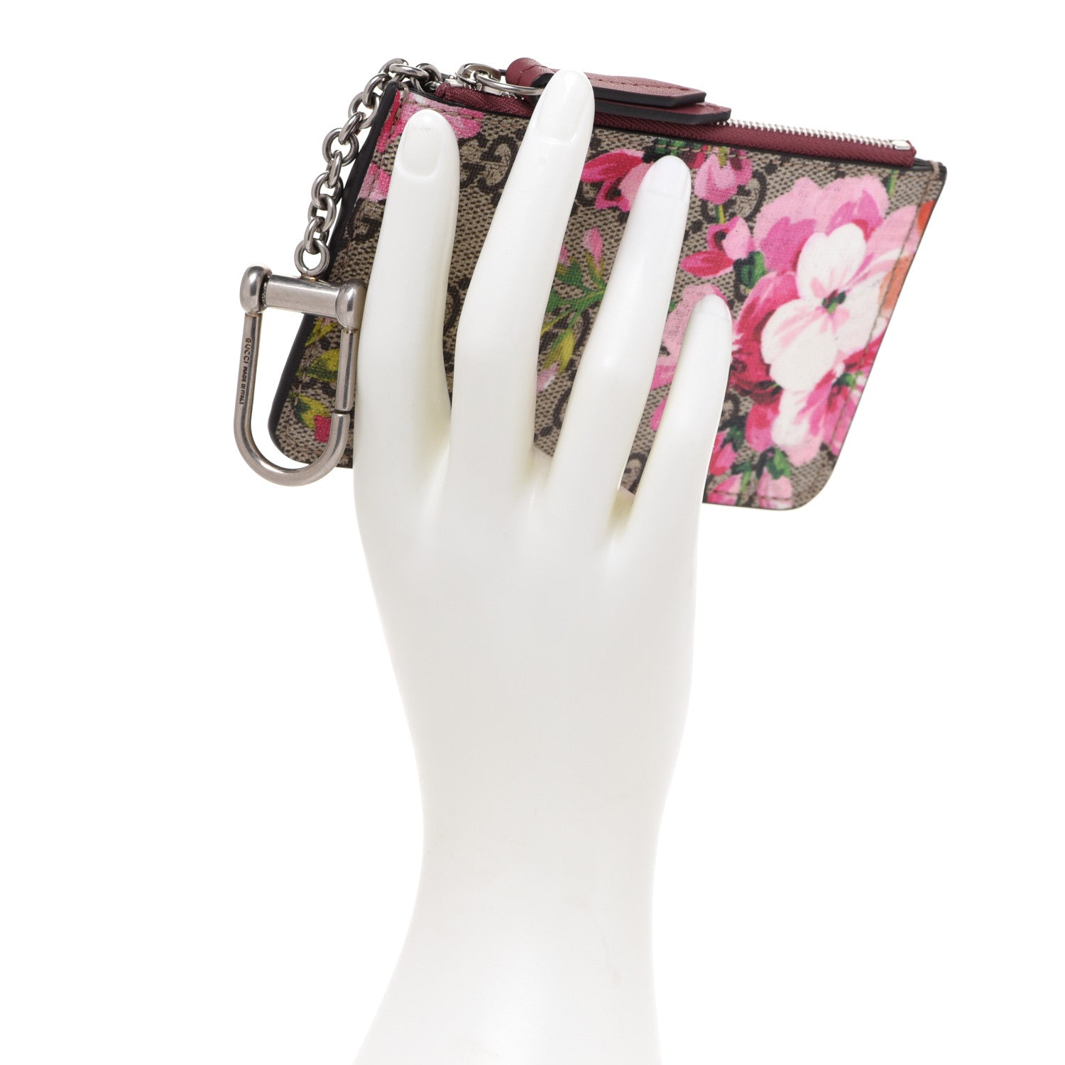 Gucci GG Supreme Monogram Blooms Key Ring Coin Case Beige Multicolor Dry Rose 2 of 11