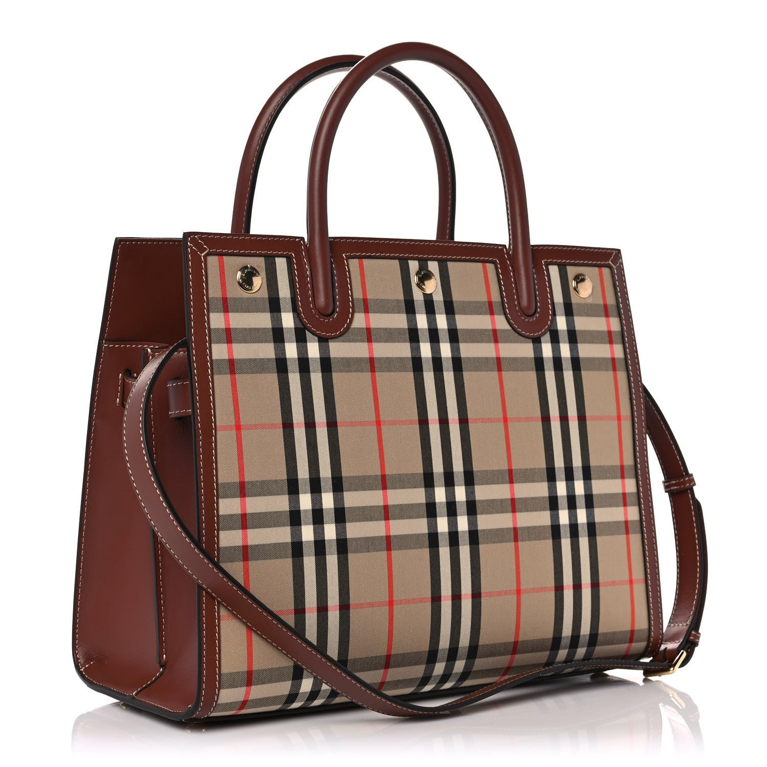 Burberry Calfskin Vintage Check Two Handle Title Bag Archive Beige 3 of 10