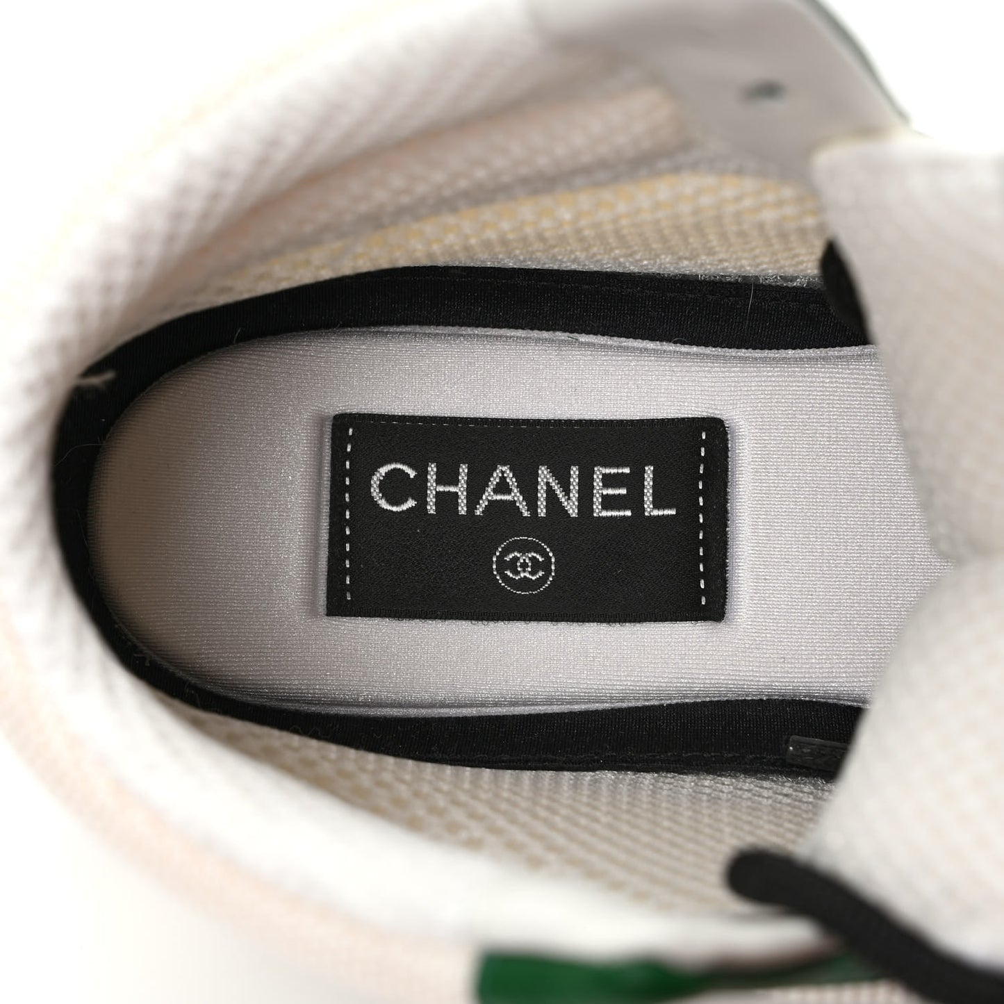 Suede Fabric Grained Calfskin Womens CC High Top Sneakers 37.5 White Green