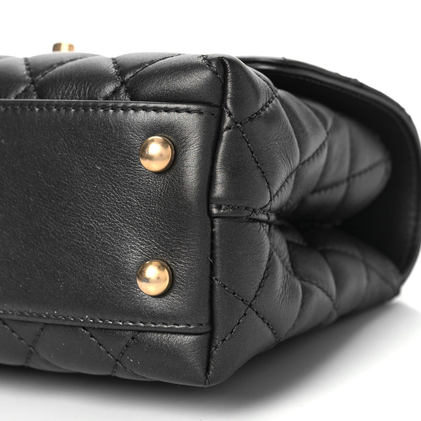 Calfskin Strass Quilted Mini Coco Handle Flap Dark Silver