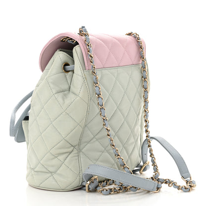 Chanel Goatskin Quilted Duma Drawstring Backpack Green Blue Pink 3 of 14