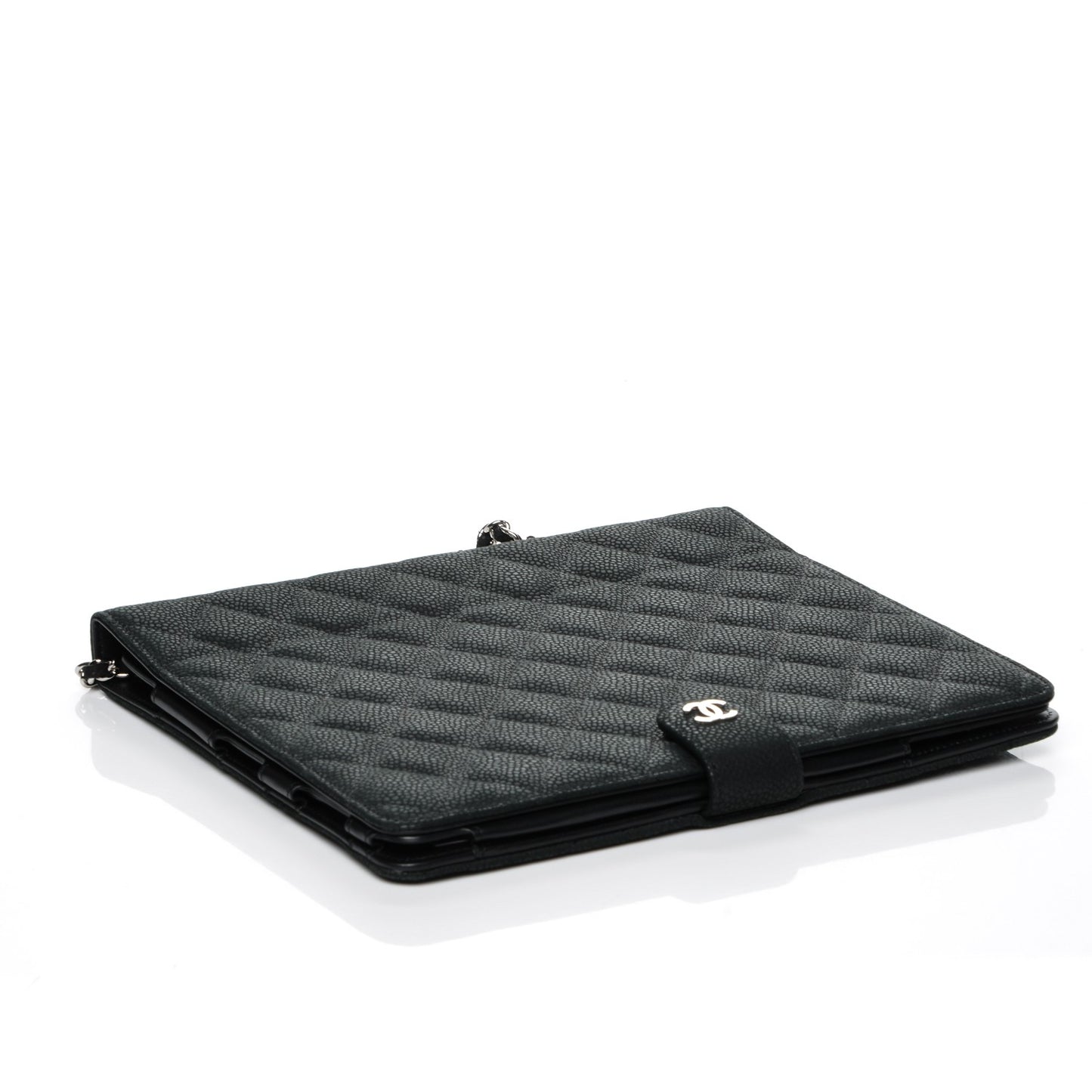 Iridescent Caviar Quilted Crossbody iPad Holder Black