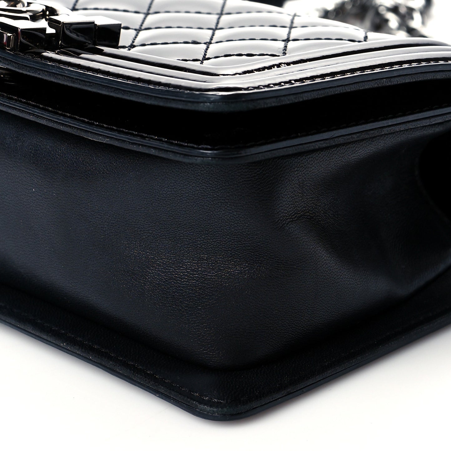 Patent Calfskin Quilted Small Boy Flap Black