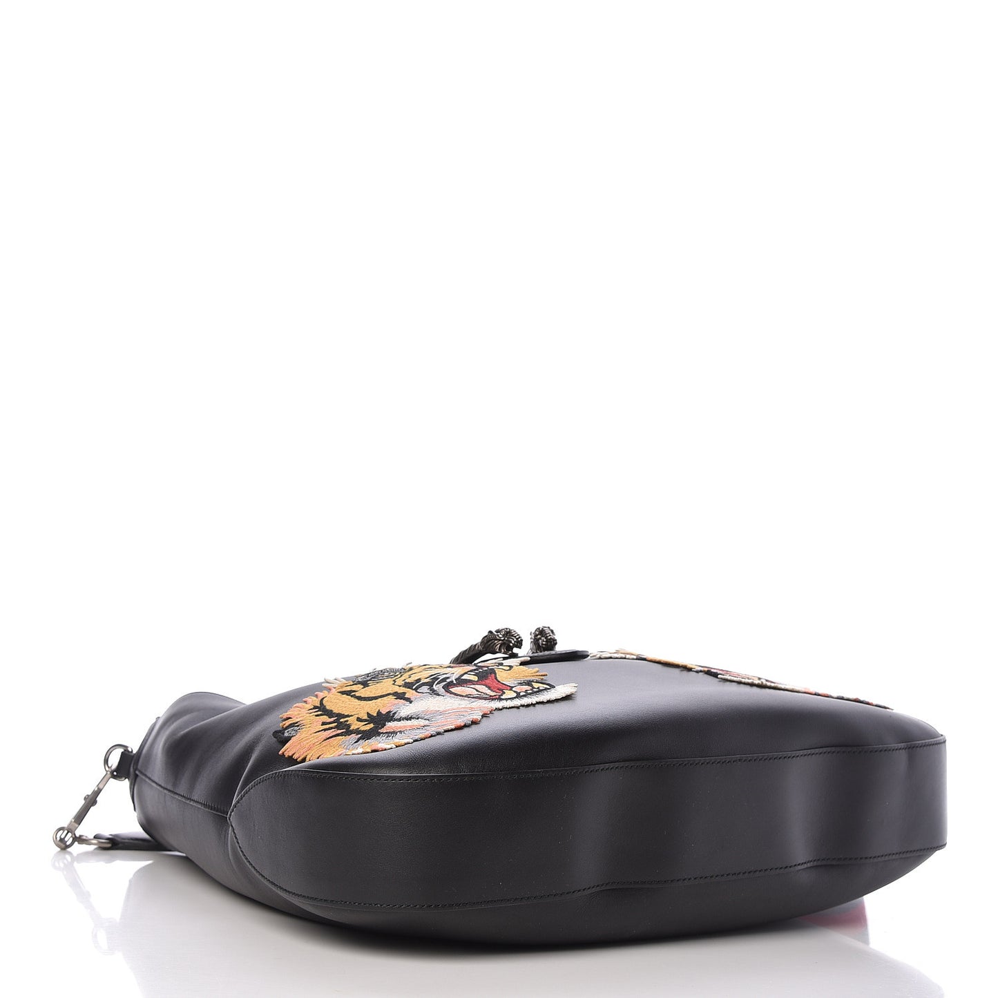 Calfskin Web Tiger Embroidered Large Dionysus Hobo Black