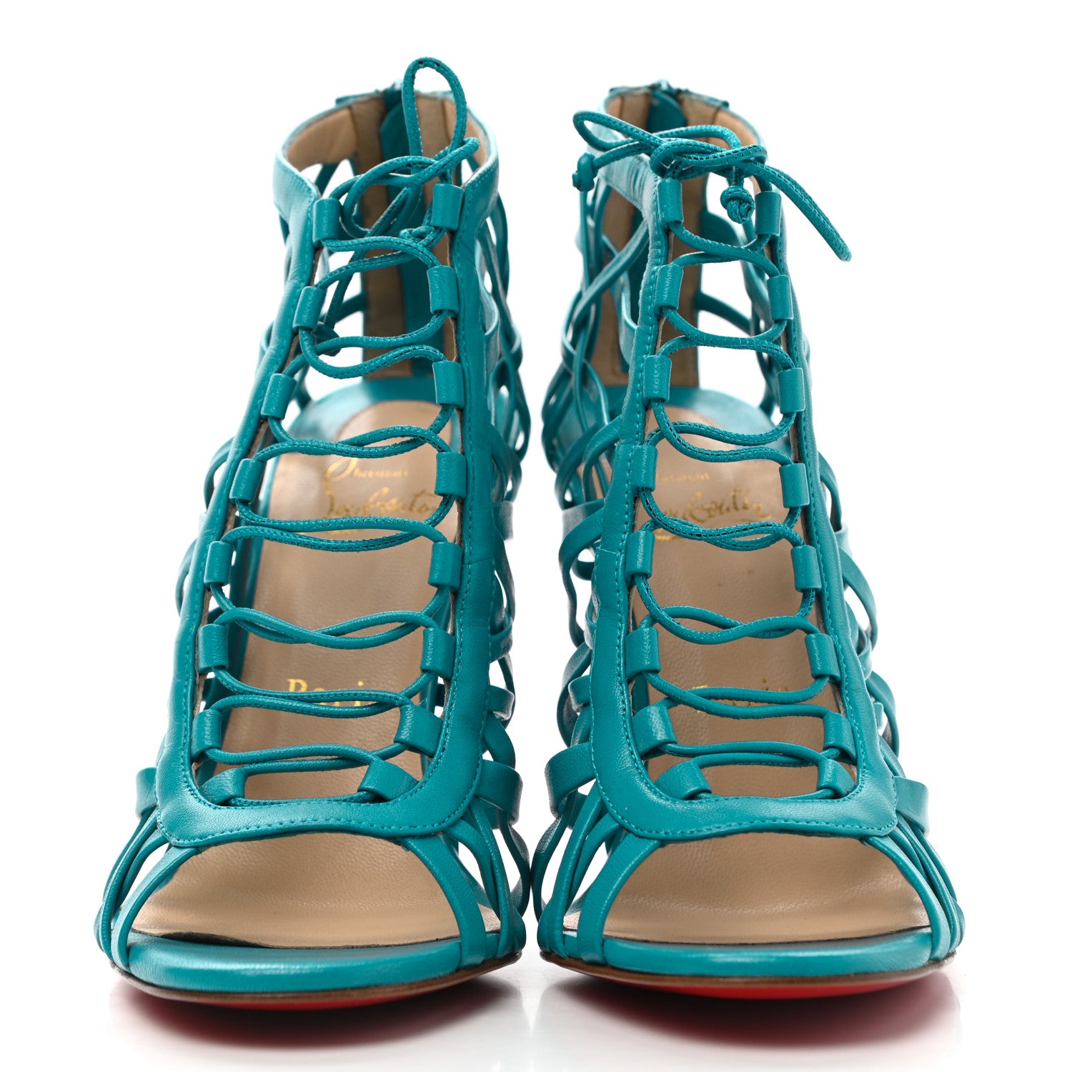 Christian Louboutin Kid Laurence Anyway 100 Cage Sandals 38 Riviera 2 of 10