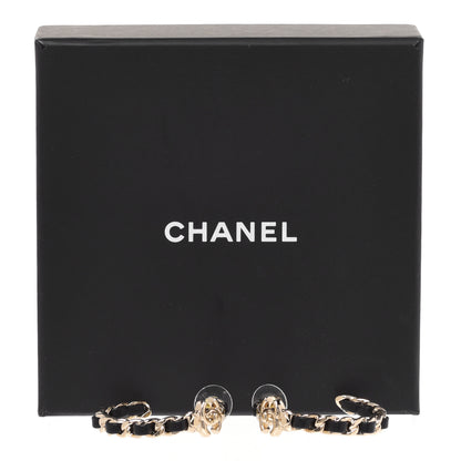 Chanel Metal Lambskin Quilted CC Turnlock Chain Hoop Earrings Gold Black 5 of 5