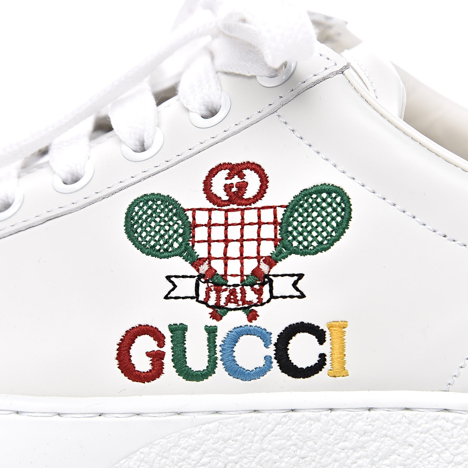 Gucci Calfskin Miro Soft Tennis Embroidered Womens Ace Sneakers 36 White Rio Blue 11 of 11