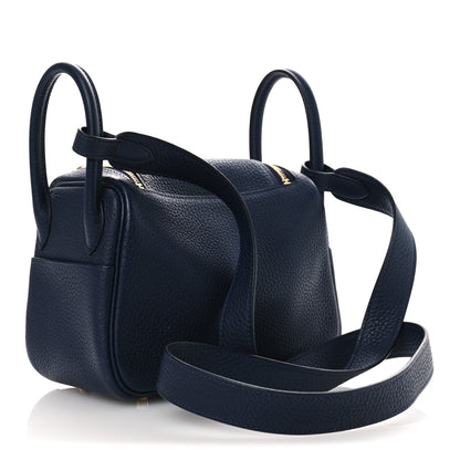 Hermes Taurillon Clemence Mini Lindy 20 Bleu Nuit 3 of 13