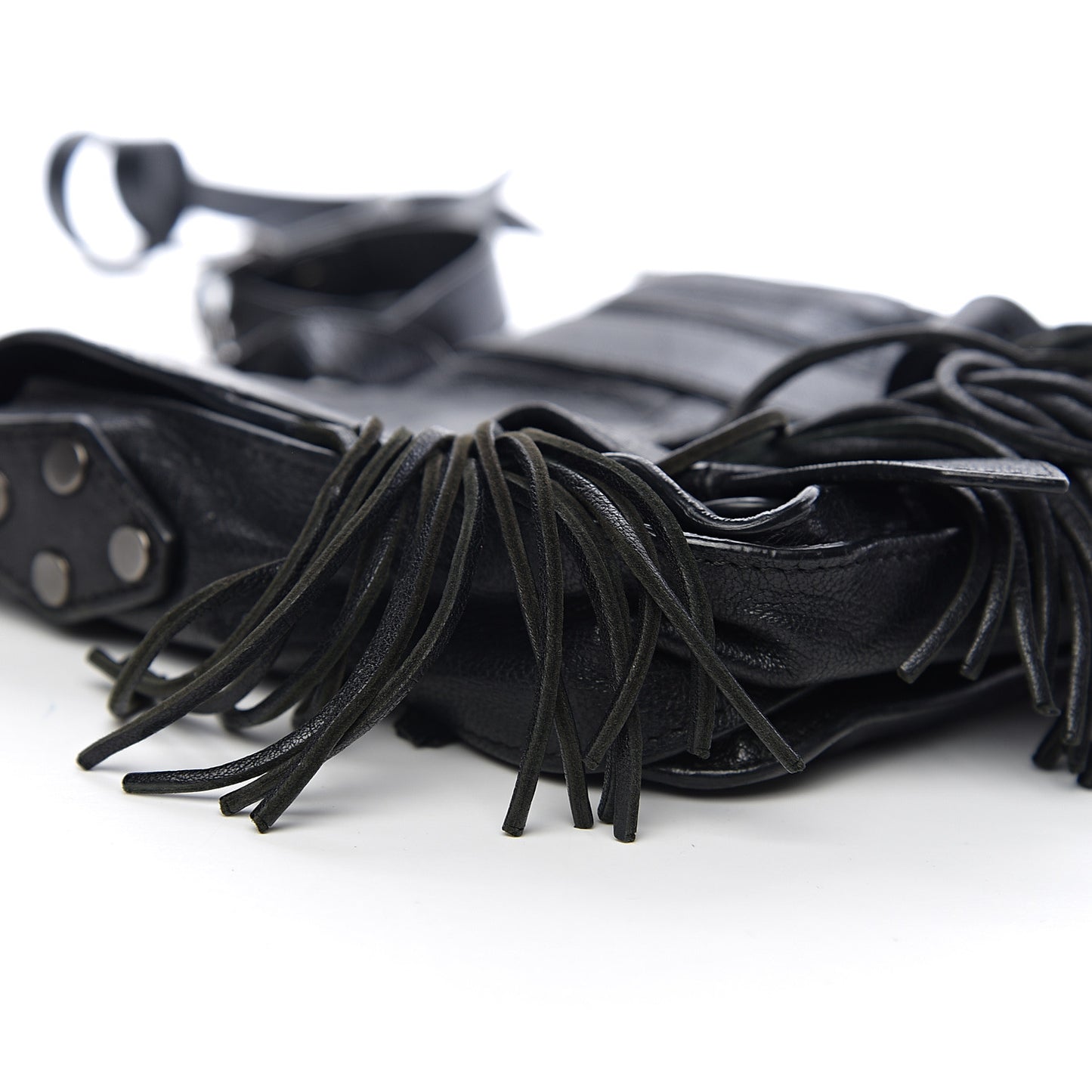 Lambskin Fringe PS1 Crossbody Pouch Black