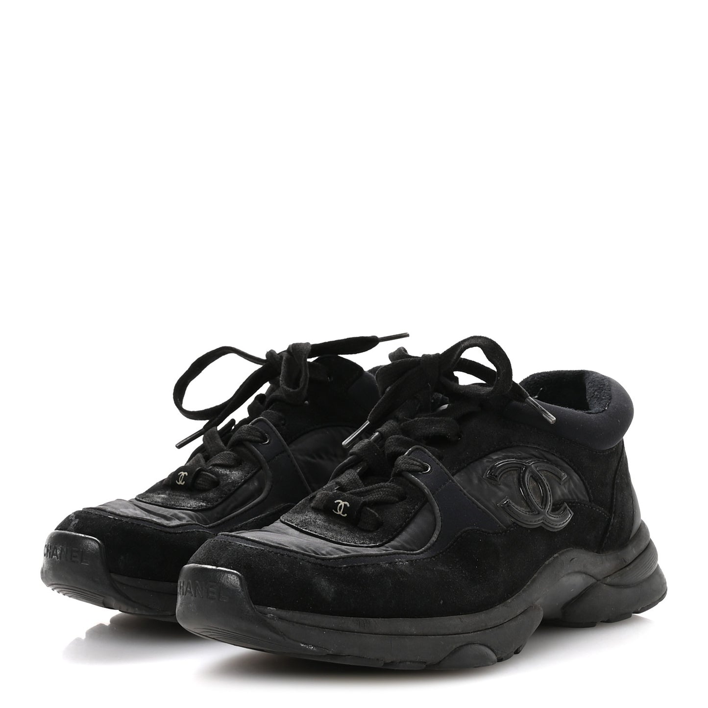 Fabric Calfskin Suede CC Sneakers 36.5 Black