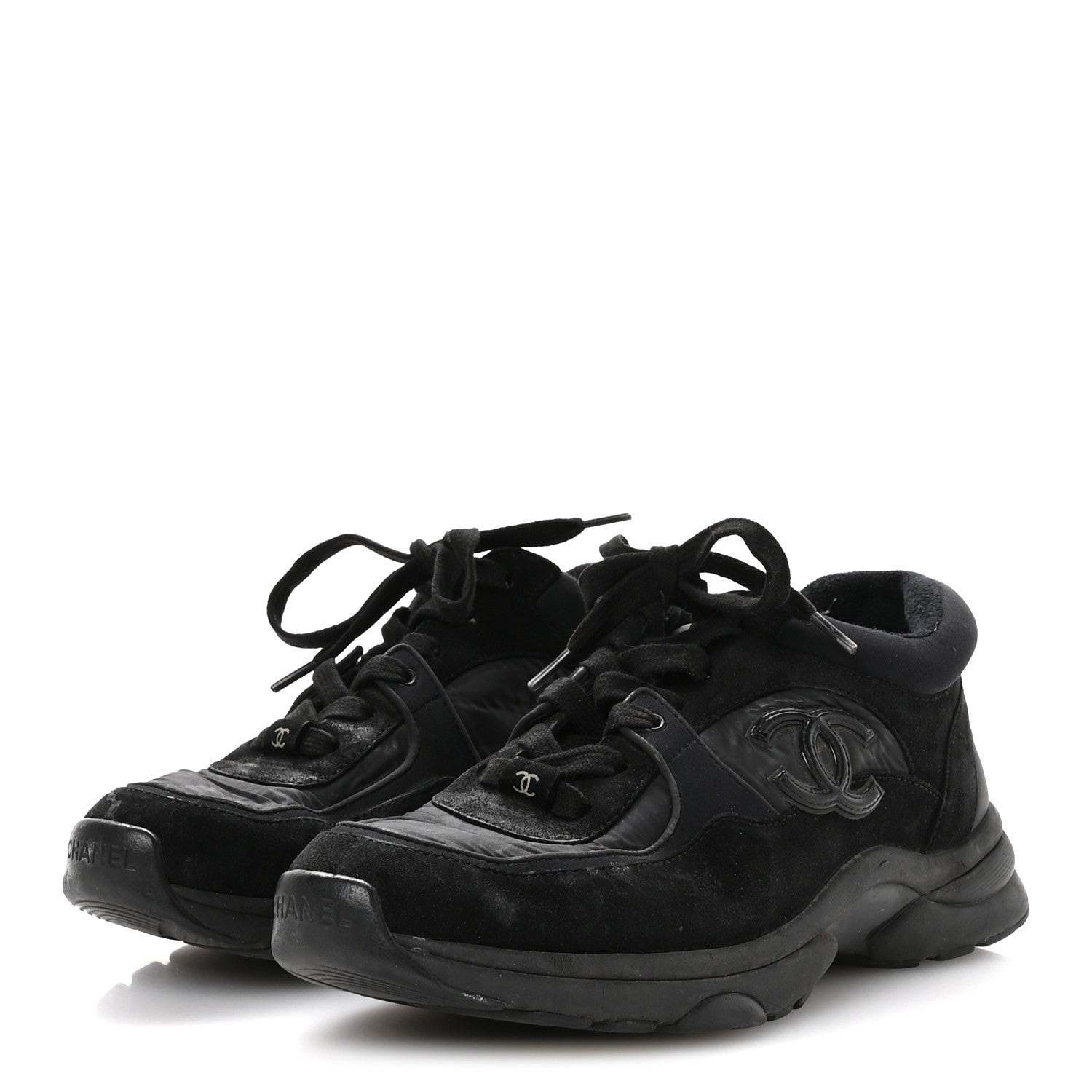 Chanel Fabric Calfskin Suede CC Sneakers 36.5 Black 4 of 8