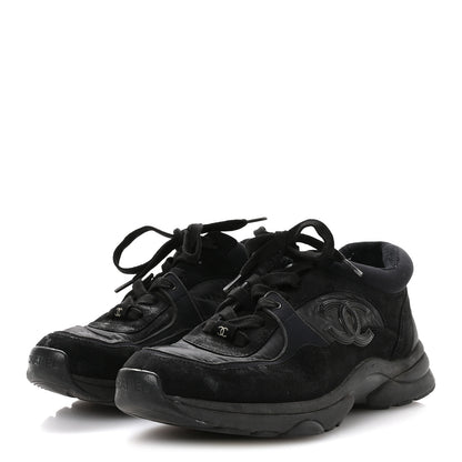 Chanel Fabric Calfskin Suede CC Sneakers 36.5 Black 4 of 8
