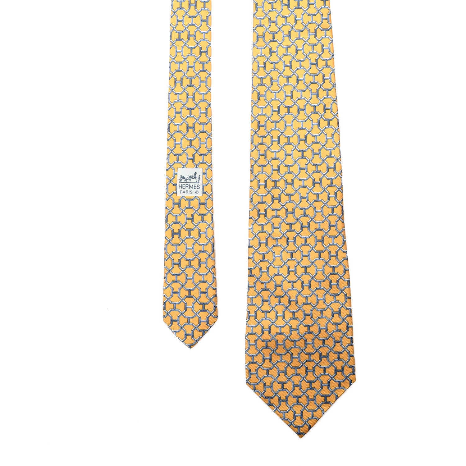 Hermes Silk Printed Mens Neck Tie Yellow 1 of 5